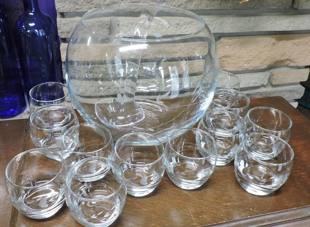 Vintage Princess House Etched Heritage Roly Poly Punch Set 14pcs Etsy