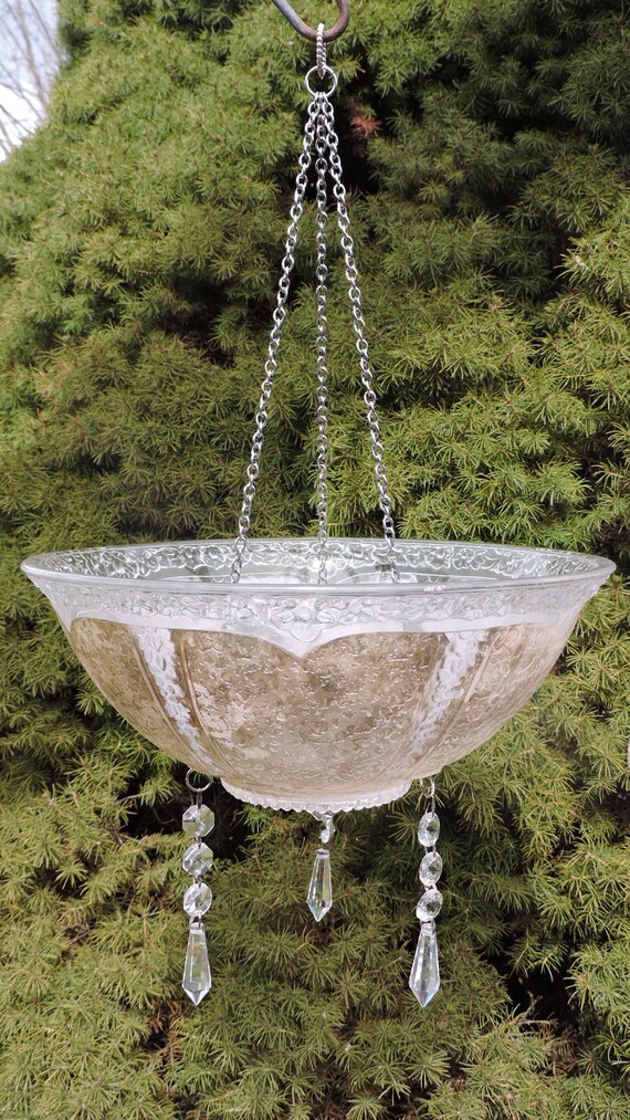 Vintage Hanging Glass Bird Feeder Bird Bath Vintage Floral Etsy