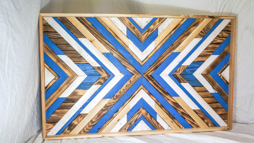 Reclaimed Wood Bold Blue Geometric Design Wall Art - Etsy