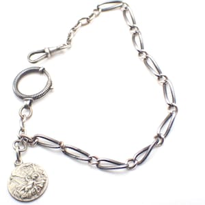Antique Silver & Rose Gold Watch Chain Neillo Enamel Albert Muff Guard With Jerusalem Fob 28cm 11&quot; Wedding Gifts Steam Punk