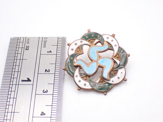 Antique Gold Plated Enameled Isle Of Man Brooch P… - image 3