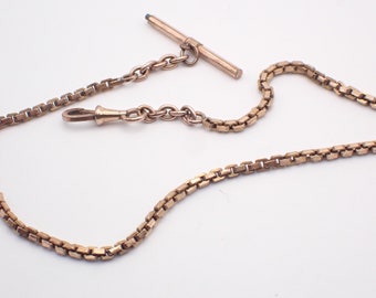 Cadena protectora de reloj antigua chapada en oro rosa de 18 quilates con enlace de caja de llavero Tbar 36 cm 14,17 "ideal para bodas Steampunk