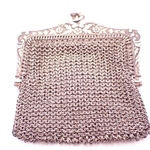 Antike Sterling Silber Damen Kettenhemd Geldbörse Tasche Doppelfach Chatelaine 1800er Jahre Französisch 7x6,5 cm 2,7x2,5 "
