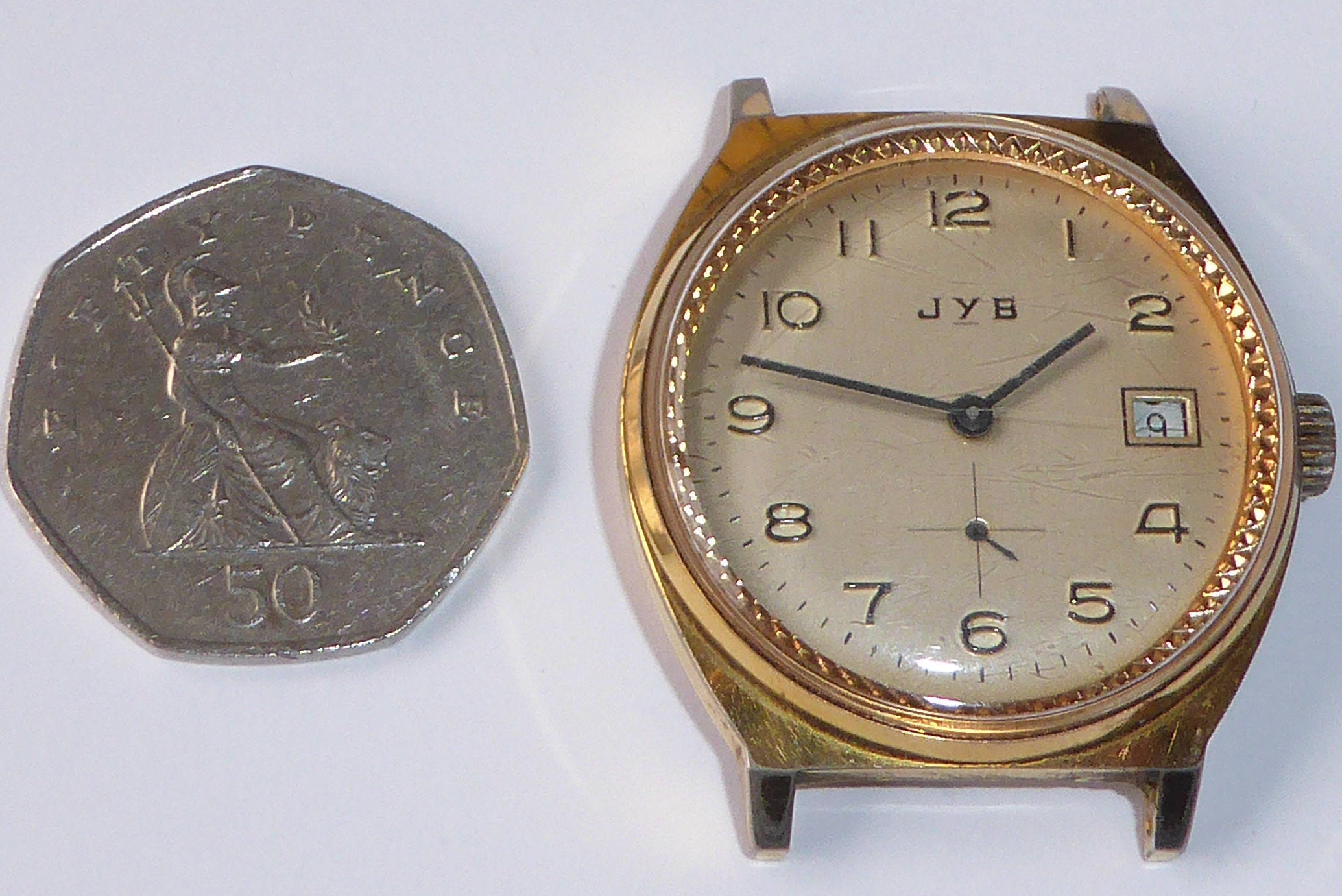 Vintage Wind Up Mechanical Wrist Watch Gents JYB Antimagnetic With Date Complication Working 1950s