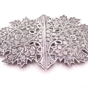 Antique Sterling Silver Ladies Nurses Belt Buckle Floral Middle Eastern Design Fretwork Piecework Ornate 11.5cm 4.5&quot;