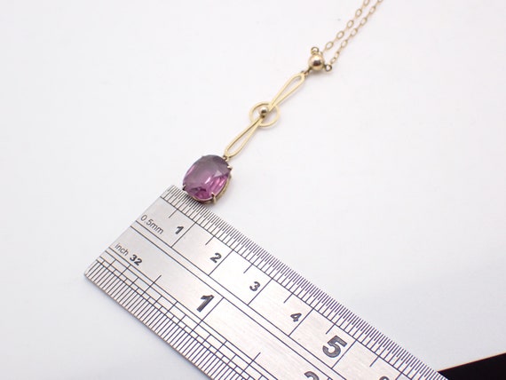 Antique Art Deco 9ct Gold Amethyst Pendant Neckla… - image 9