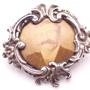 Beautiful Antique Sterling Silver French Ornate Photo Brooch Pin Rococo Style 1800s 3.5cm 1.37&quot;