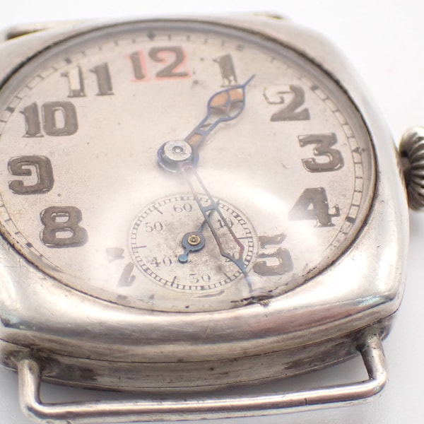 Antique Sterling Silver Wrist Trench Watch By H.A Didisheim Swiss Mechanical Wind Up 3.9cm 1.53" 15 jewels For Repair