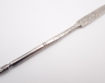 Antigua pluma de inmersión de plata de ley pluma estilográfica pluma adornada floral rococó hoja de hiedra diseño caligrafía francesa 16,5 cm 6,5"