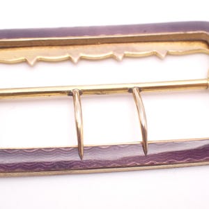 Antique Art Deco Purple Guilloche Enamel Belt Buckle 18ct Gold Plated 1920s 6.5cm 2.55&quot;