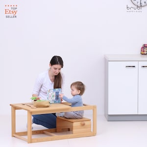 MONTEhelper 2in1 / Learning tower and first chair and table / Kitchen tower with stool / Toddler learning step stool - SOLID WOOD