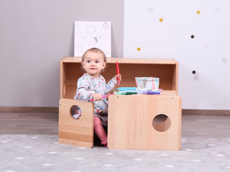 Großes Set von Montessori Cube Stühlen 3 Stück FULL SOLID HOOD Bild 3