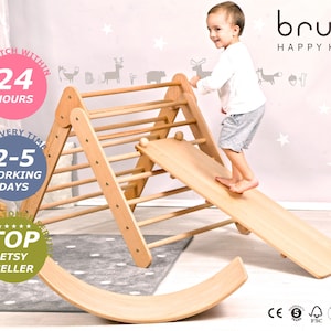 BIG SET Of 3: Großes Kletterdreieck + Rampe + Schaukelbrett / Kletterdreieck mit Rutche und Schaukelbrett