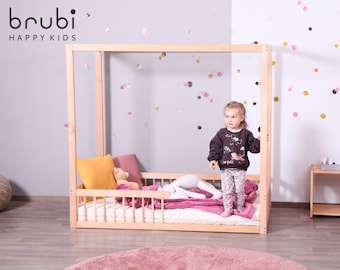 KUBO+ Montessori baby bed with rails + slatted bed base / KUBO+ Kinderbett mit Rausfallschutz + Rost 140cm x 70cm / 160cm x 80cm