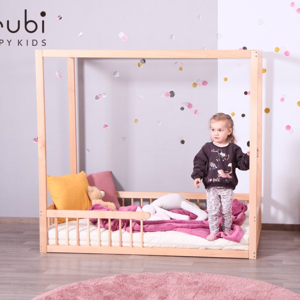KUBO+ Montessori baby bed with rails + slatted bed base / KUBO+ Kinderbett mit Rausfallschutz + Rost 140cm x 70cm / 160cm x 80cm