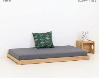 LUXUS Eiche FRAMEbett - Niedriger Montessori Bodenbettrahmen mit Lattenrost