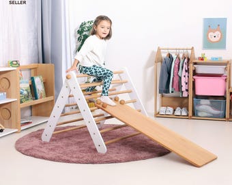 Montessori Kletterdreieck mit Rampe – Faltbare Massivholz Kletterpflanze
