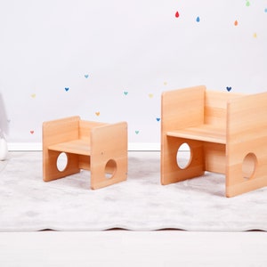 Little set of Montessori cUbe chairs 2 pieces FULL SOLID WOOD image 5