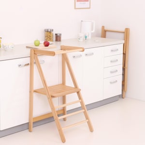 Opvouwbare MONTE-toren / Opvouwbare leertoren / Keukenhulp / Leren opstapkruk voor peuters - Eco-montessorimeubels - MASSIEF HOUT