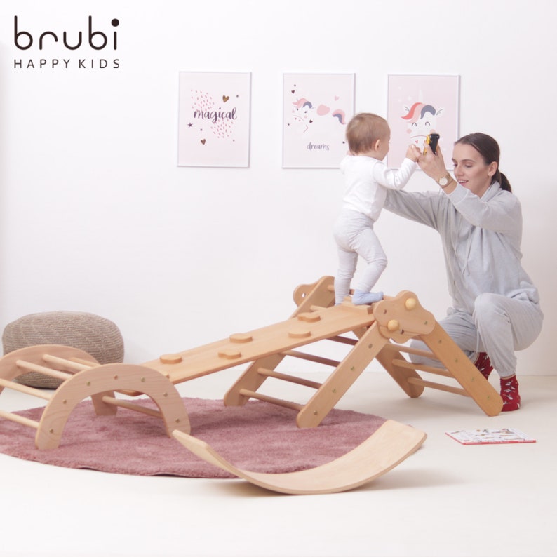 JUEGO DE 3 BEBÉS: Nuevo Better Baby Triángulo de escalada BRUBIRampaArco de escalada para bebés / Kletterdreieck mit Rutche und Kletterbogen imagen 3