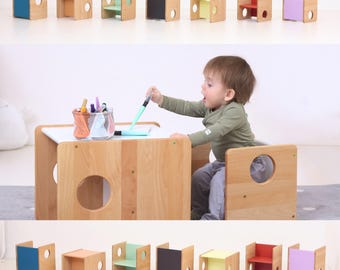 LIMITIERTE FARBAUFLAGE 2026 ! Montessori Würfel Stühle - erster Stuhl und Tisch - Vollholz