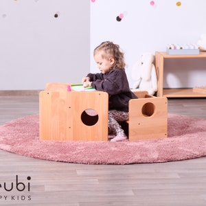 Piccolo set di sedie Montessori cUbe 2 pezzi COMPLETAMENTE IN LEGNO MASSELLO immagine 4