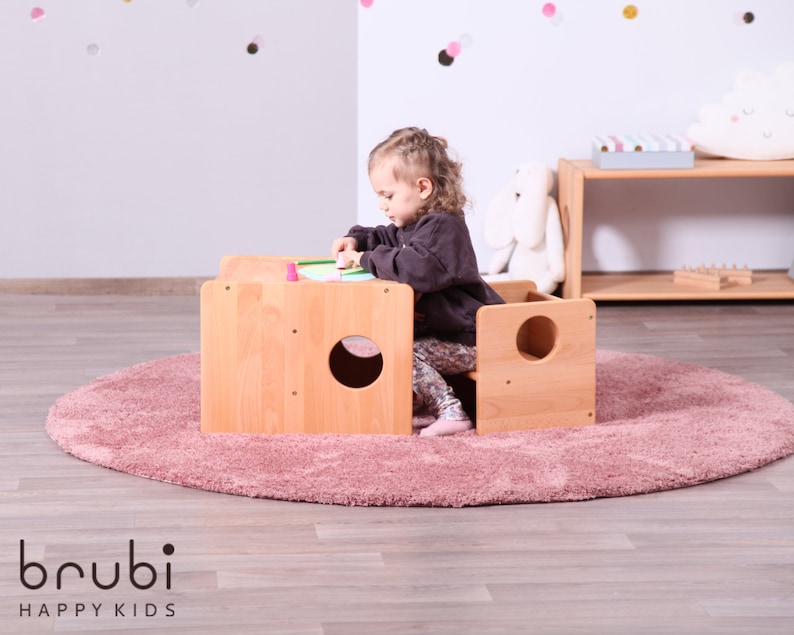 Little set of Montessori cUbe chairs 2 pieces FULL SOLID WOOD image 4