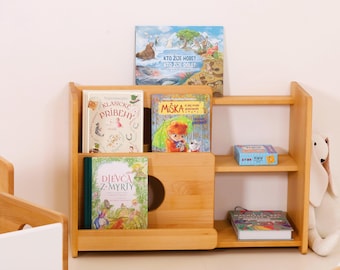 Massives Buchenholz Kinder Bücherregal - Montessori Bücher Aufbewahrung