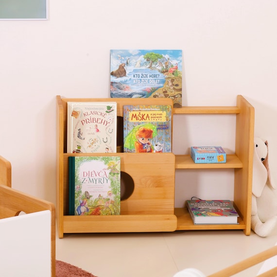Massives Buchenholz Kinder Bücherregal - Montessori Bücher Aufbewahrung