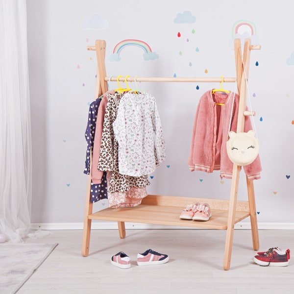 Práctico estante X-coat-rack Montessori / Estante para niños pequeños / Almacenamiento de ropa / Estante ajustable