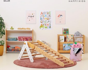 CLIMBIE - Montessori Hölzernes Kletterdreieck mit Leiter - Faltbar mit einstellbarem Winkel / Vollholz
