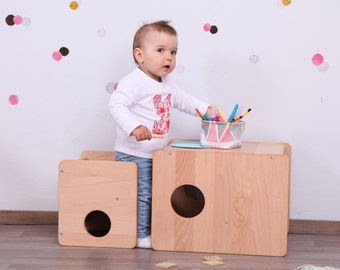 Little set of Montessori cUbe chairs - 2 pieces - FULL SOLID WOOD