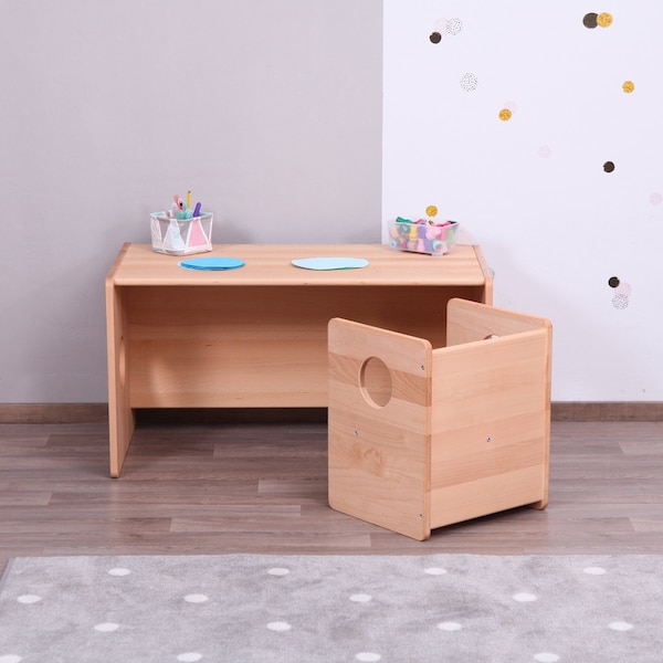 Sedia e tavolo Montessori cUbe - COMPLETAMENTE IN LEGNO MASSELLO