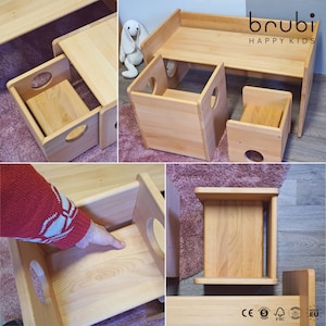 Sedie Montessori cUbe prima sedia e tavolo COMPLETAMENTE IN LEGNO MASSELLO immagine 7