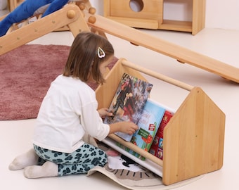 Buchenholz Haus Bücherregal: Montessori Bücher Aufbewahrung für Kleinkinder