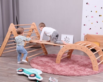 Kletterdreieck Set aus Holz: Bogen & Rampe, Montessori Klettergurt