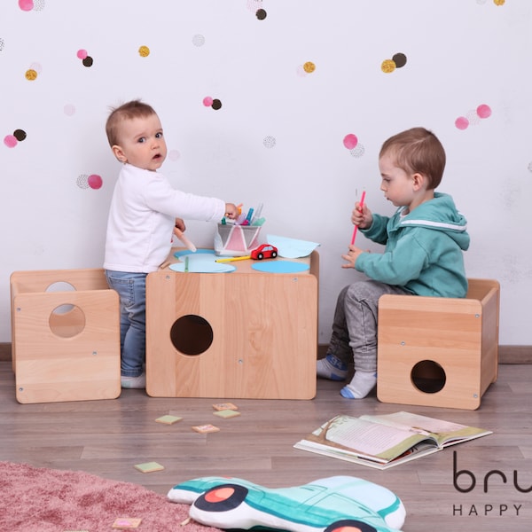 Sillas Montessori cUbe - primera silla y mesa - MADERA SÓLIDA COMPLETA