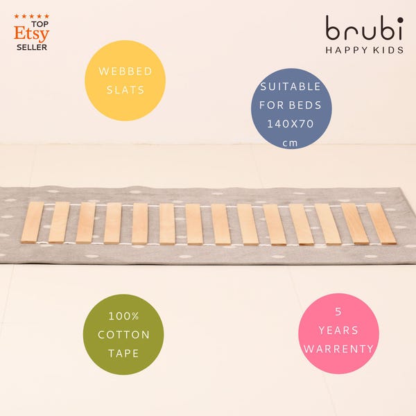 Toddler Bed Slats, Roll Up Webbed Base, 100% Cotton Tape