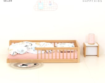 ONLY UK customers - L-FLOORbed - Montessori Kids Floor Bed with Rails, Beech Wood Toddler Bed