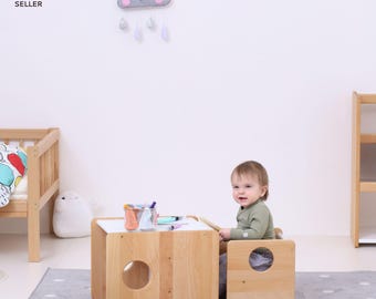 Montessori cUbe chairs - first chair and table - FULL SOLID WOOD