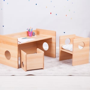 Grand lot de chaises cubiques Montessori 3 pièces BOIS MASSIF image 1