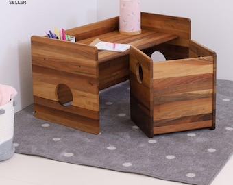 LUXUS rustikale WALNUSS KOLLEKTION! Montessori Cube Stuhl und Tisch - massives Nussbaum Holz
