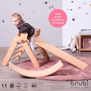 BABY SET of 3: New!!! Better Baby Climbing Triangle BRUBI + Ramp + Balance board / Baby Kletterdreieck mit Rutche und Schaukelbrett