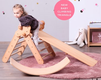 JUEGO DE 3 BEBÉS: ¡¡¡Nuevo!!! Better Baby Triángulo de escalada BRUBI + Rampa + Tabla de equilibrio / Baby Kletterdreieck mit Rutche und Schaukelbrett