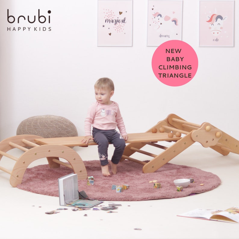 JUEGO DE 3 BEBÉS: Nuevo Better Baby Triángulo de escalada BRUBIRampaArco de escalada para bebés / Kletterdreieck mit Rutche und Kletterbogen imagen 2