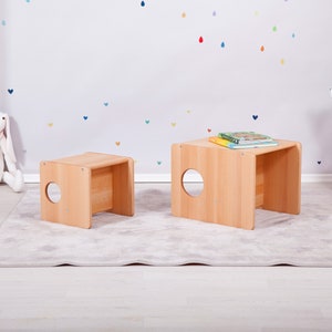 Little set of Montessori cUbe chairs 2 pieces FULL SOLID WOOD image 6