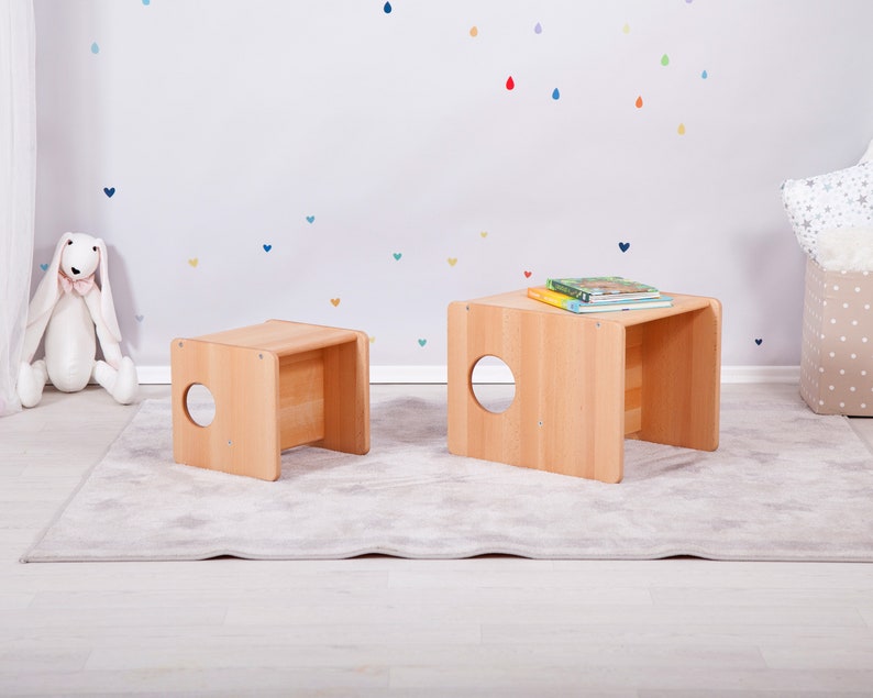 Piccolo set di sedie Montessori cUbe 2 pezzi COMPLETAMENTE IN LEGNO MASSELLO immagine 6