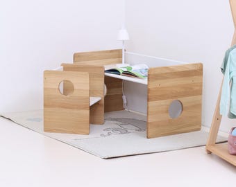 LUXUS EICHEN KOLLEKTION ! Montessori Cube Stuhl und Tisch - Vollmassivholz