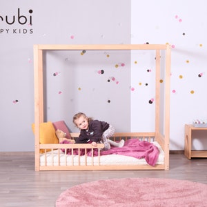 KUBO+ Montessori baby bed with rails + slatted bed base / KUBO+ Kinderbett mit Rausfallschutz + Rost 140cm x 70cm / 160cm x 80cm
