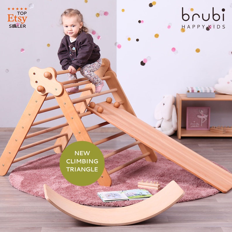 Aire de jeux intérieure Salle de sport pour tout-petits / Gymnase d'activités NOUVEAU Triangle Better Climbing BRUBI, arche d'escalade, planche d'équilibre, rampe coulissante Triangle+Ramp+Board